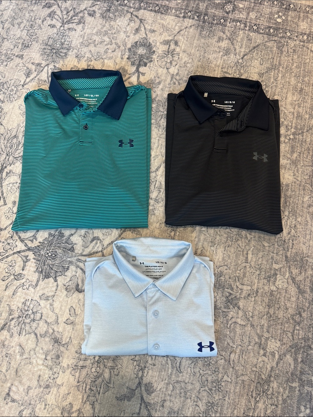 Under Armour Men’s 3 Performance Polo Bundle - Teal, Black, Light Blue LG